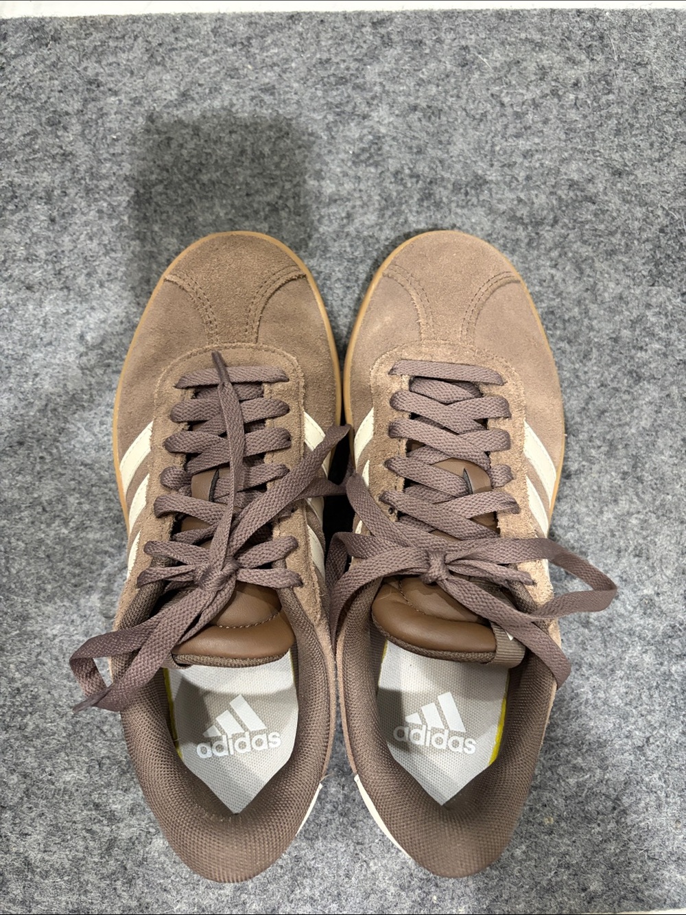 adidas Brown Suede Sneakers with White Stripes - Picture 3 of 3